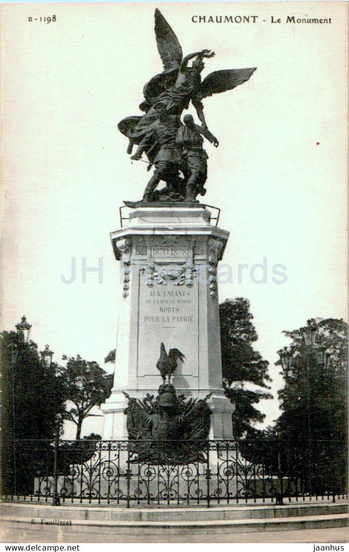 Chaumont - Le Monument - 1198 - old postcard - 1915 - France - used - JH Postcards