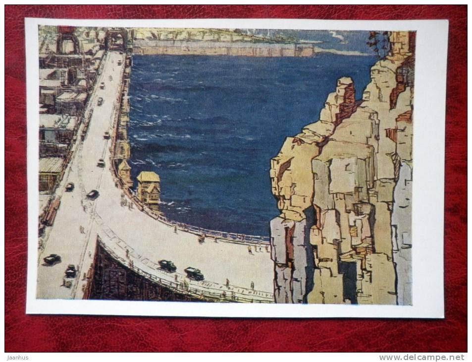 Painting by S. A. Kupriyanov - building of Hydroelectric Power Station , 1959 - russian art - unused - JH Postcards