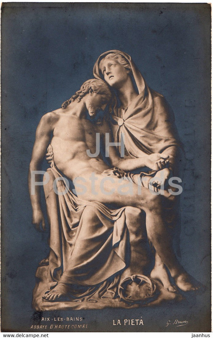 sculpture - La Pieta - Aix les Bains - Abbaye D'Haute Combe - G. Brun - art - old postcard - France - unused - JH Postcards