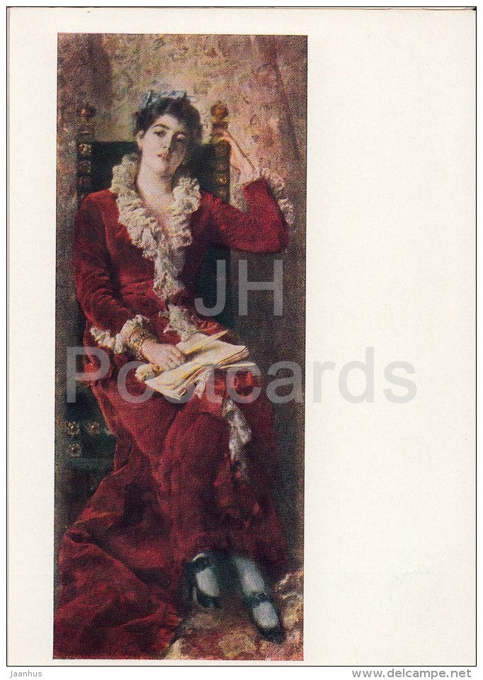 painting by K. Makovsky - Portrait of Artist´s Wife , 1881 - woman - Russian art - 1963 - Russia USSR - unused - JH Postcards