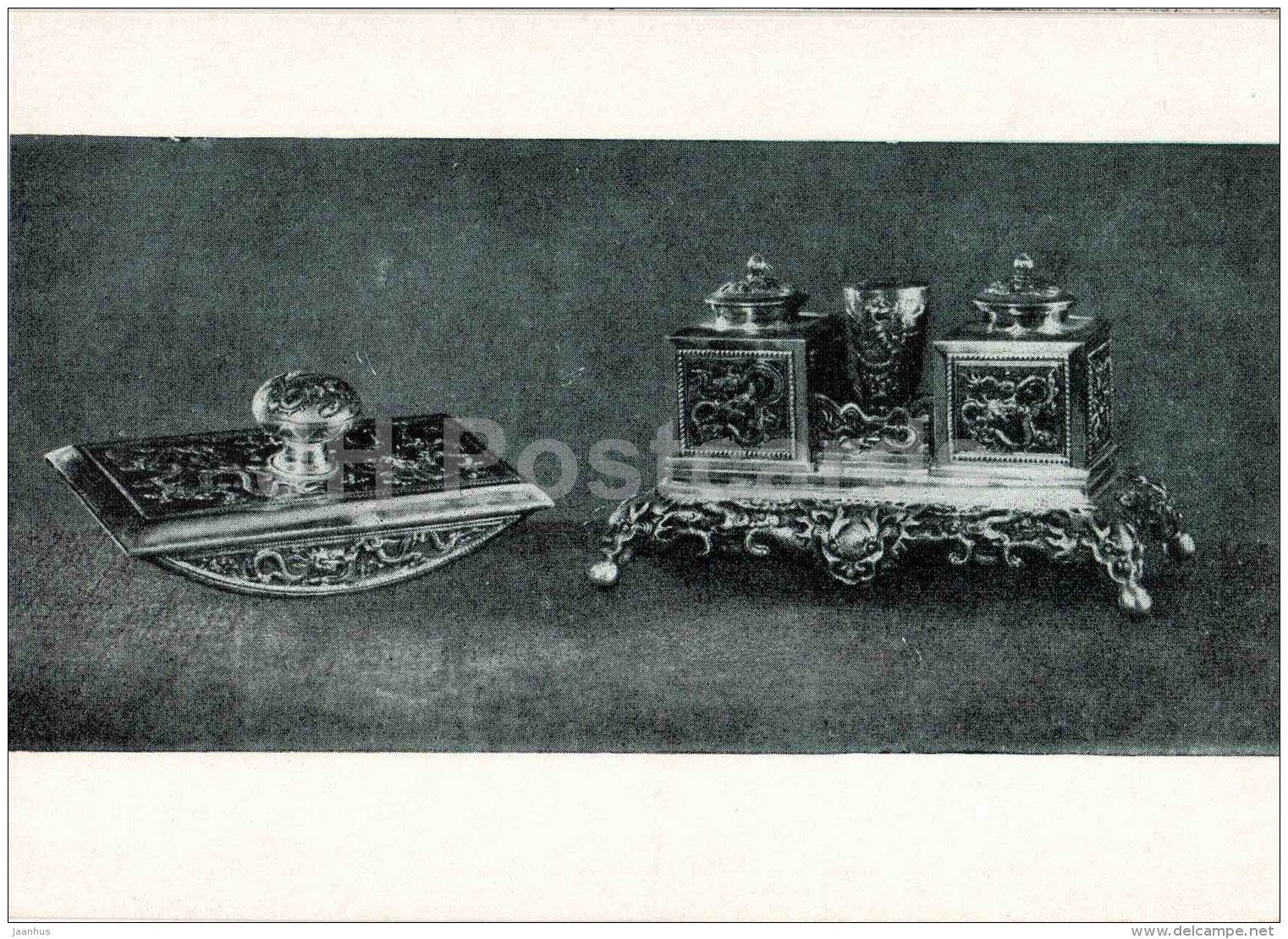 inkstand , silver - Vietnamese art - unused - JH Postcards