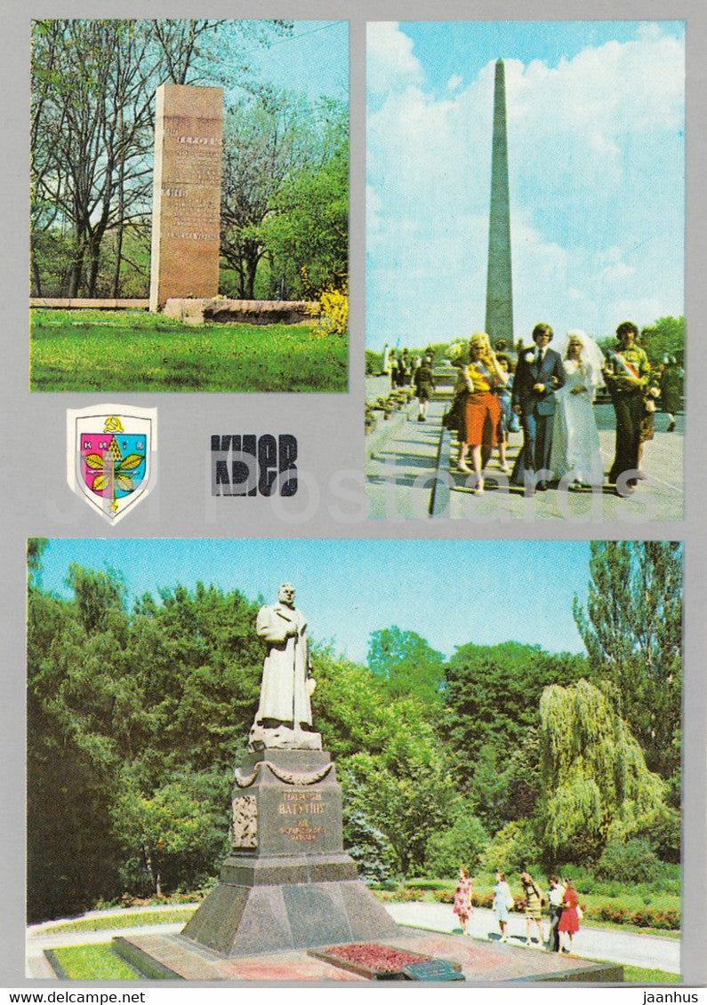 Kyiv - Kiev - obelisk to the heroes of the defense of Kyiv - monument to general Vatutin - 1980 - Ukraine USSR - unused - JH Postcards
