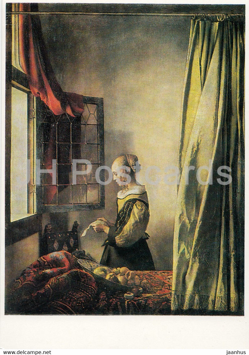 painting by Jan Vermeer - Brieflesendes Madchen - Dutch art - Germany DDR - unused - JH Postcards