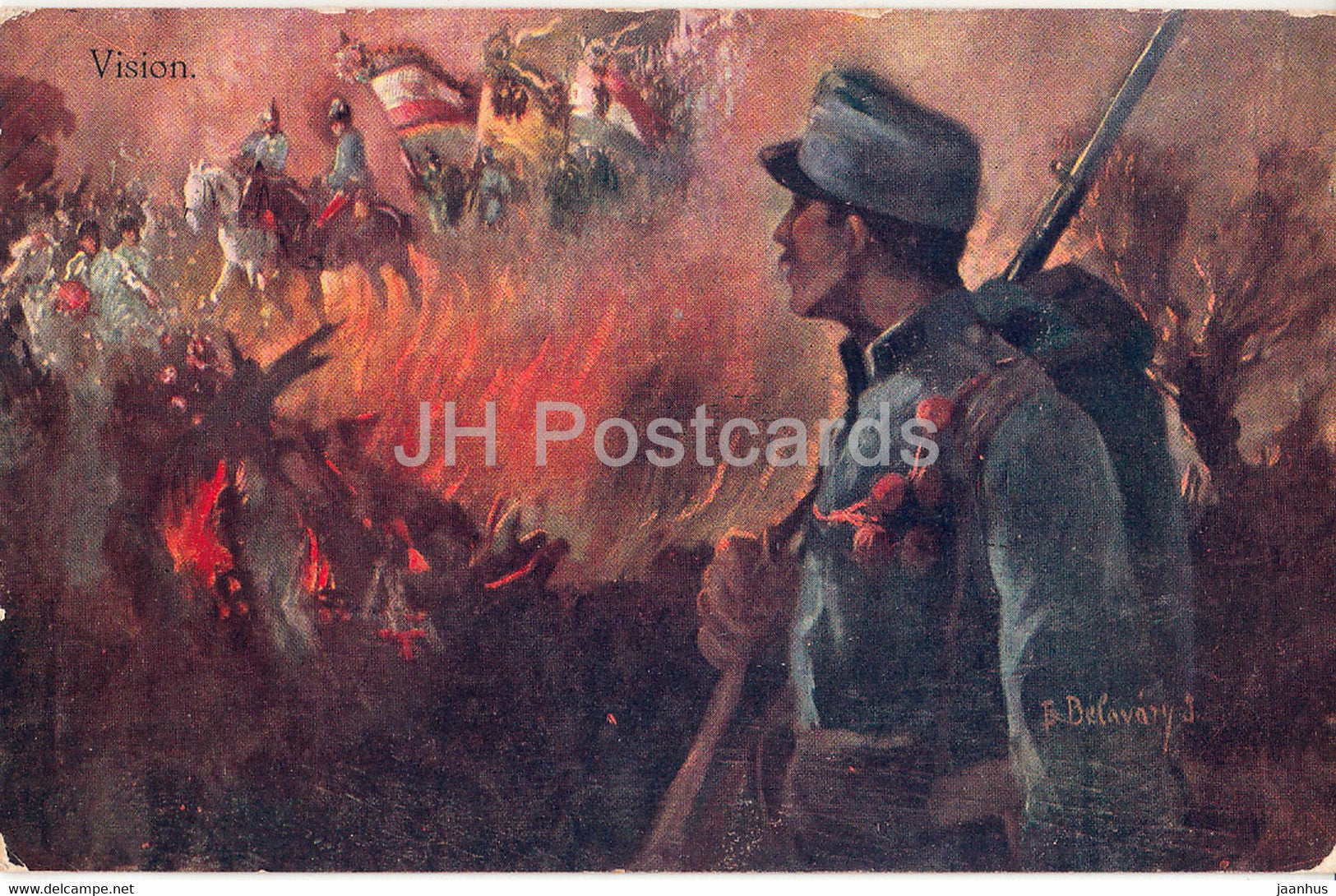 painting by Istvan Burchard-Belavary - Vision - military - war - Hungarian art - old postcard - 1916 - Austria - used - JH Postcards