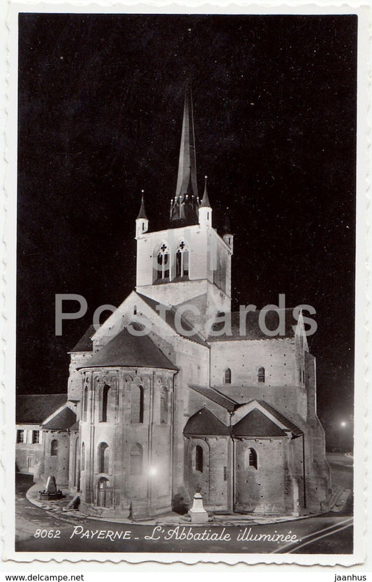Payerne -  L'Abbatiale illuminee - 8062 - Switzerland - 1958 - old postcards - used - JH Postcards
