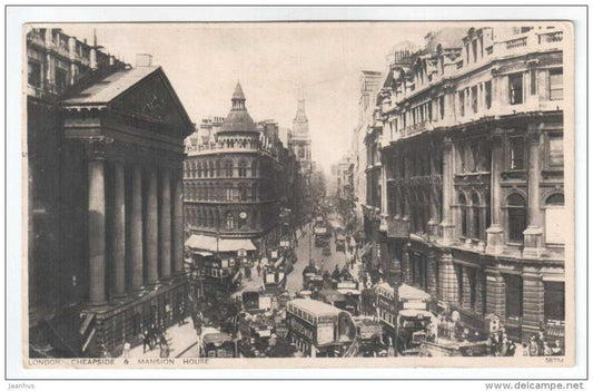 Cheapside and Mansion House - bus - London - England - UK - 58734 - old postcard - sent to Estonia 1928 - used - JH Postcards