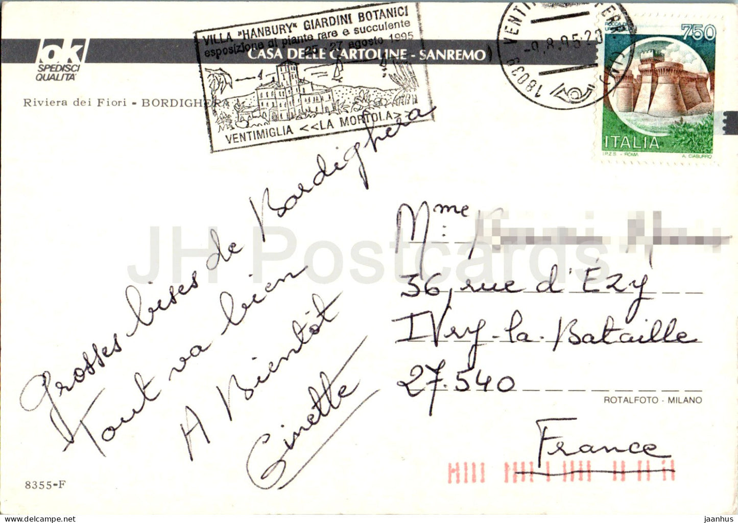 Saluti da Bordighera - Riviera dei Fori - Schiff - Multiview - 8355 - 1995 - Italien - gebraucht 