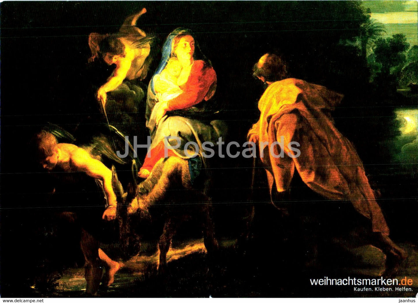 Christmas Greeting Card - painting by Rubens - Die Flucht nach Agypten - Flemish art - Germany - unused - JH Postcards