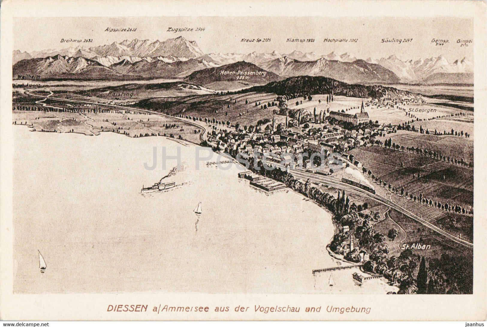 Diessen - Ammersee aus der Vogelschau und Umgebung - 801 - old postcard - Germany - unused - JH Postcards