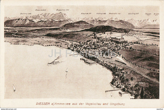 Diessen - Ammersee aus der Vogelschau und Umgebung - 801 - old postcard - Germany - unused - JH Postcards