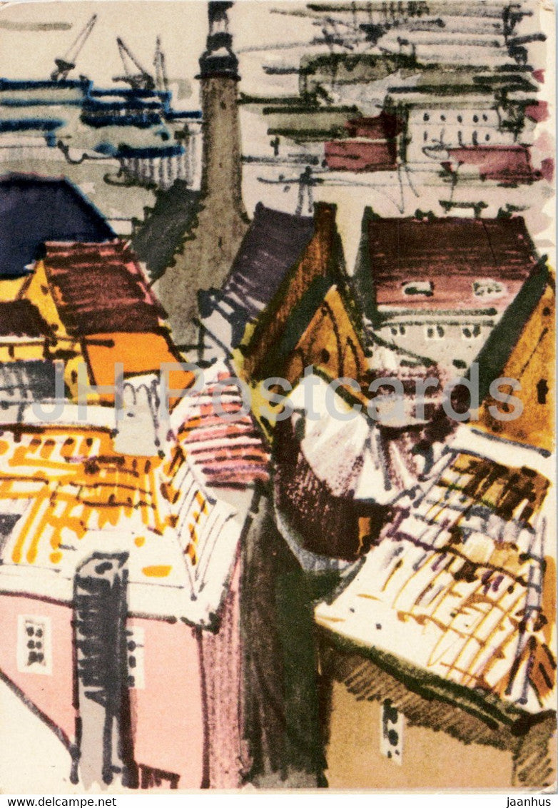 Tallinn - View at the City from Toompea - Old Town - illustration by V. Bogatkin - 1965 - Estonia USSR - unused - JH Postcards