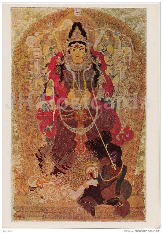 painting  by S. Sen Roy - Goddess Durga - Indian art - 1955 - Russia USSR - unused - JH Postcards