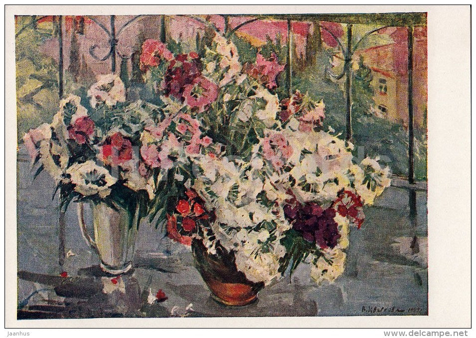 painting by V. Tsvetkova - Phloxes , 1959 - flowers - Russian Art - 1961 - Russia USSR - unused - JH Postcards