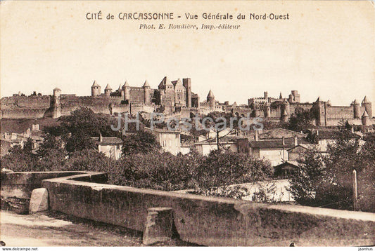 Cite de Carcassonne - Vue Generale du Nord Ouest - old postcard - France - unused - JH Postcards
