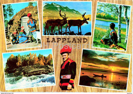 Lappland - reindeer - folk costumes - multiview - Sweden - unused - JH Postcards