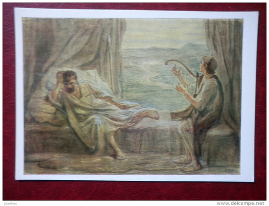 painting by Josef Israels , Saul and David - dutch art - unused - JH Postcards