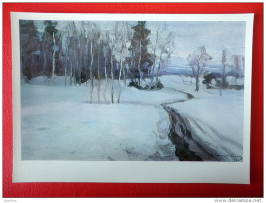 painting by W. Bialynicki-Birula . Winter , 1904 - russian art  - unused - JH Postcards