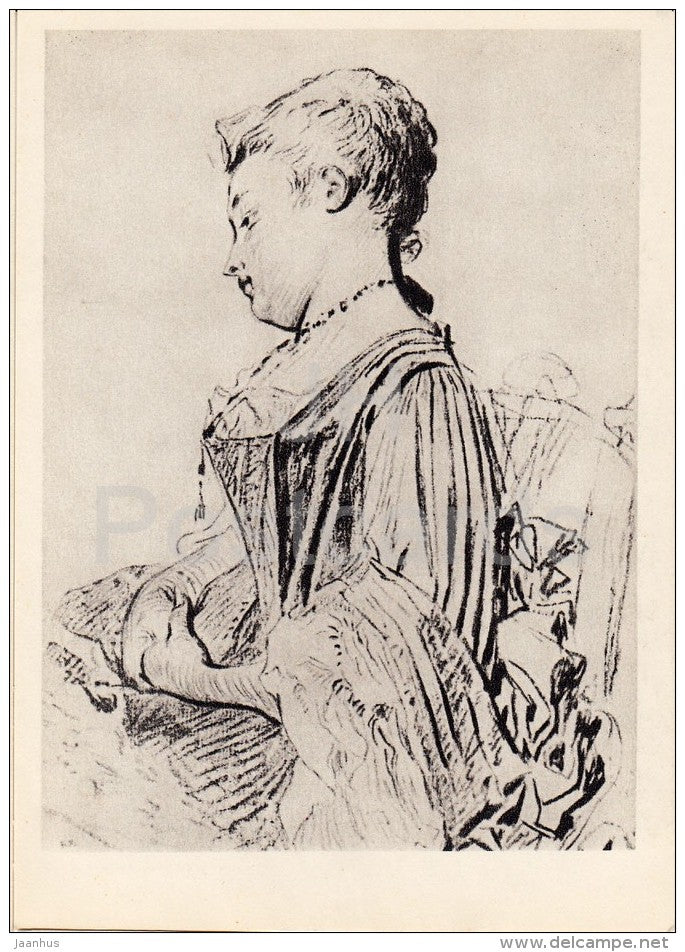 drawing by Jean-Antoine Watteau - Lady in a Chair - French art - 1963 - Russia USSR - unused - JH Postcards