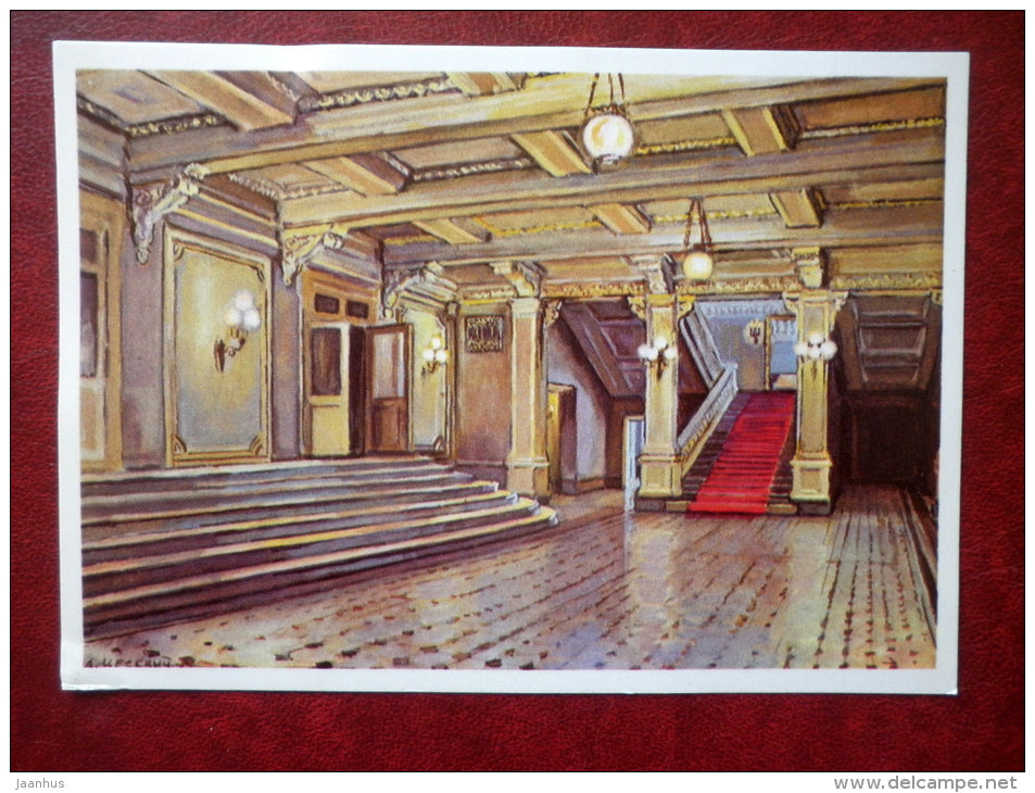 painting by A. Tsesevich , entrance hall of the Bolshoi Theatre - Bolshoi Theatre, Moscow - russian art - unused - JH Postcards