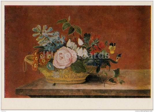 painting  by Unknown Artist - Still Life - rose - flowers - Russian art - 1980 - Russia USSR - unused - JH Postcards