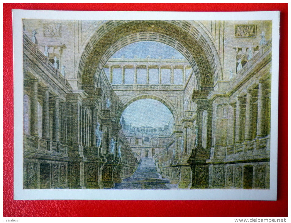 painting by P. Gongaza . Curtain Sketch - State Theatre Museum in Moscow - unused - JH Postcards