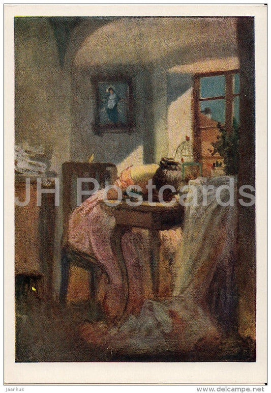 painting by Josef Manes - Seamstress - handicraft - woman - Czech art - 1955 - Russia USSR - unused - JH Postcards