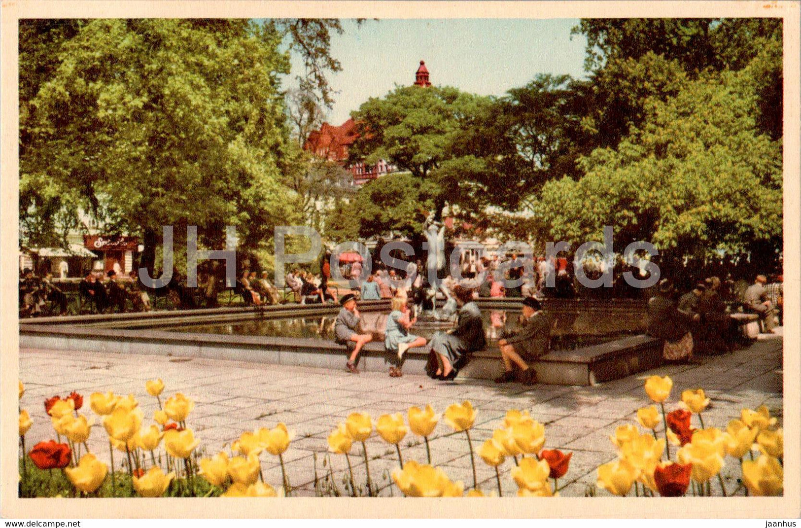 Malmo - Gustav Adolfs torg med fontanen Oresund - square with the fountain Sound - 37 - old postcard - Sweden - used - JH Postcards