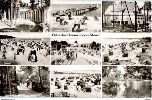 Ostseebad Timmendorfer Strand - Trinkhalle - Strand - Kurpark - beach - old postcard - 1961 - Germany - used - JH Postcards