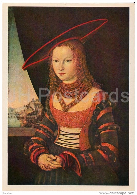 painting by Lucas Cranach The Elder - Portrait of a Woman , 1526 - hat - German art - 1980 - Russia USSR - unused - JH Postcards