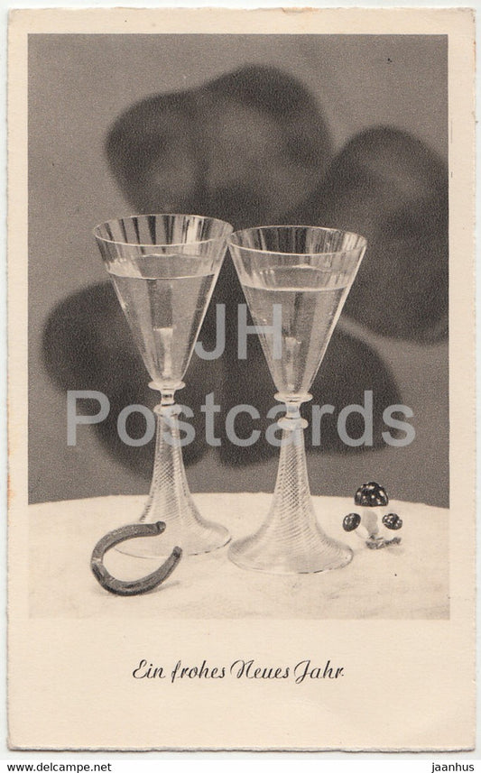 New Year Greeting Card - Ein Frohes Neues Jahr - cups - horseshoe - Feldpost 2147 - old postcard - 1942 - Germany - used - JH Postcards