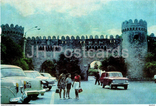 Baku - The view of the Shemakha gates of the fortress - car Volga Moskvich - 1972 - Azerbaijan USSR - unused