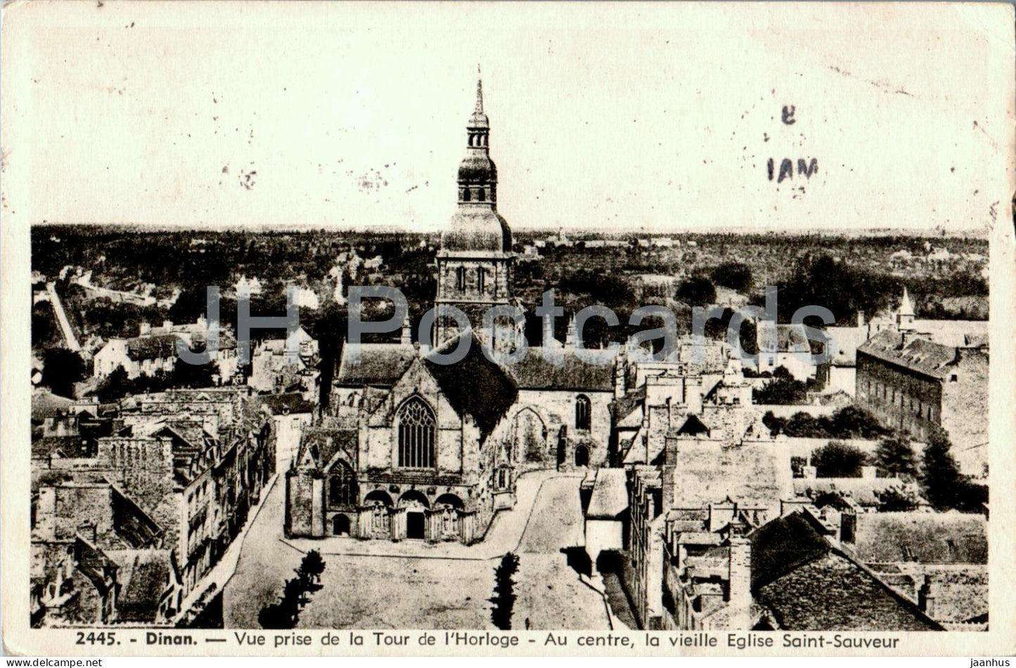 Dinan - Vue prise de la Tour de l'Horloge - Au centre la vieille Eglise - 2445 - old postcard - 1951 - France - used - JH Postcards