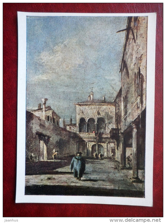 Painting by F. Guardi - Courtyard in Venice - italian art - unused - JH Postcards