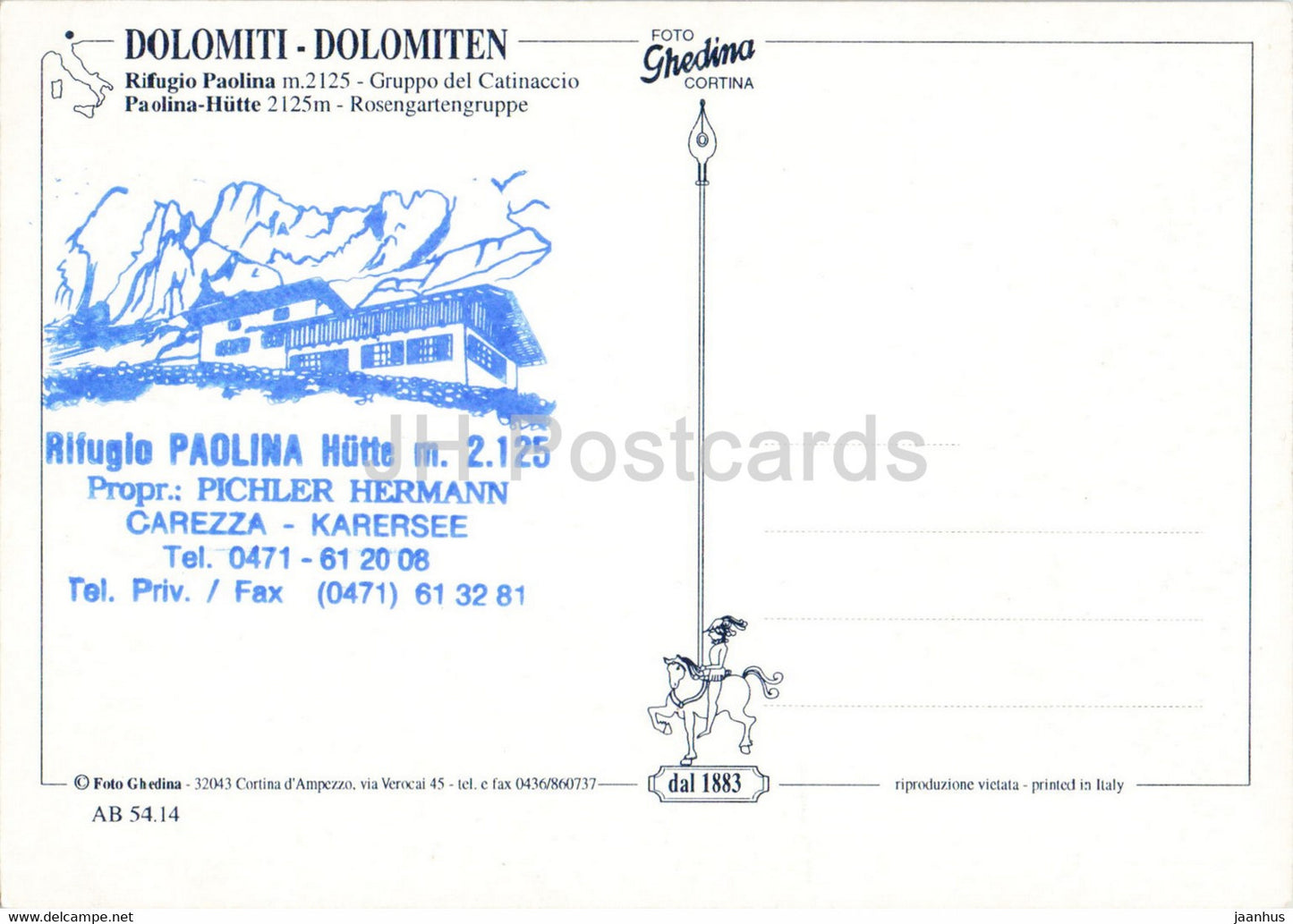 Dolomiti - Rifugio Paolina Hutte - Catinaccio - Rosengarten - Italy - unused