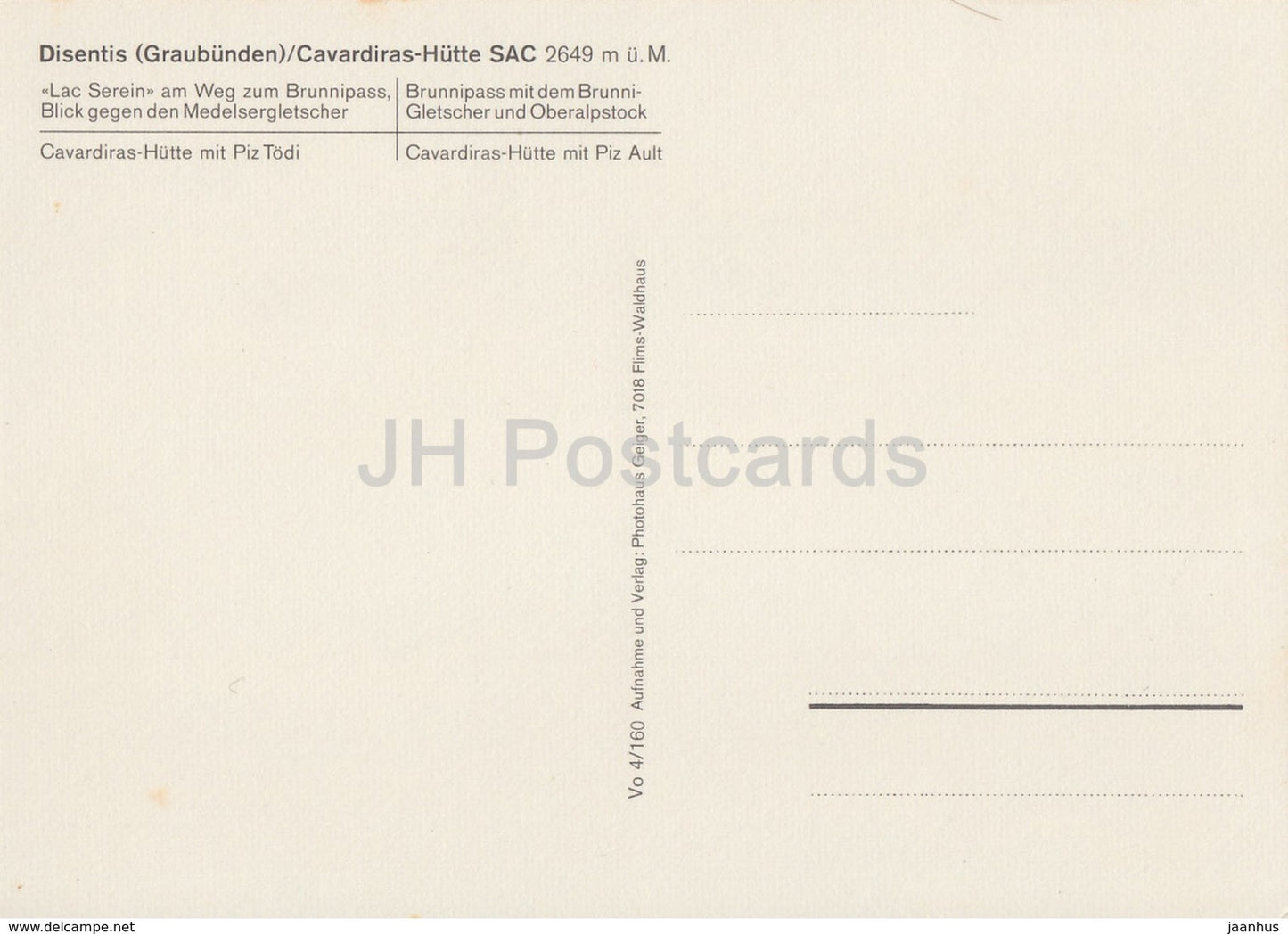 Lac Serein - Brunnipass - Cavardiras Hutte SAC - Disentis - Switzerland - unused