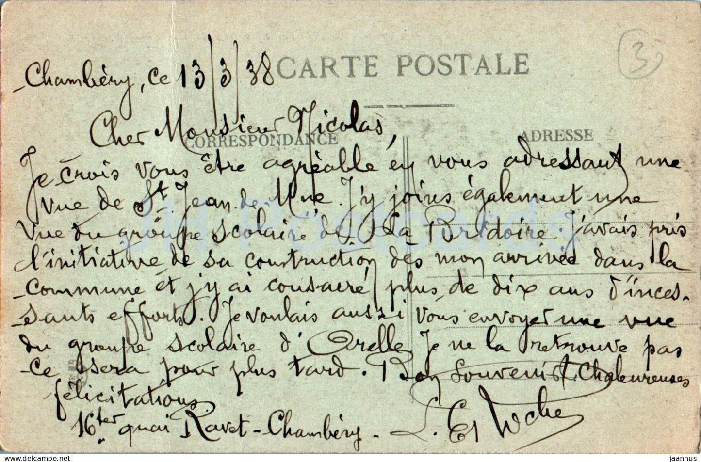 St Jean de Maurienne - La Vallee des Arves et le Mont Charvin 2207 m - 1453 - alte Postkarte - 1938 - Frankreich - gebraucht 