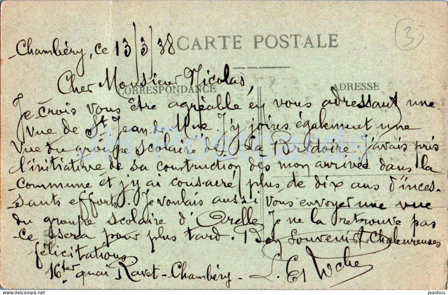 St Jean de Maurienne - La Vallée des Arves et le Mont Charvin 2207 m - 1453 - carte postale ancienne - 1938 - France - oblitéré