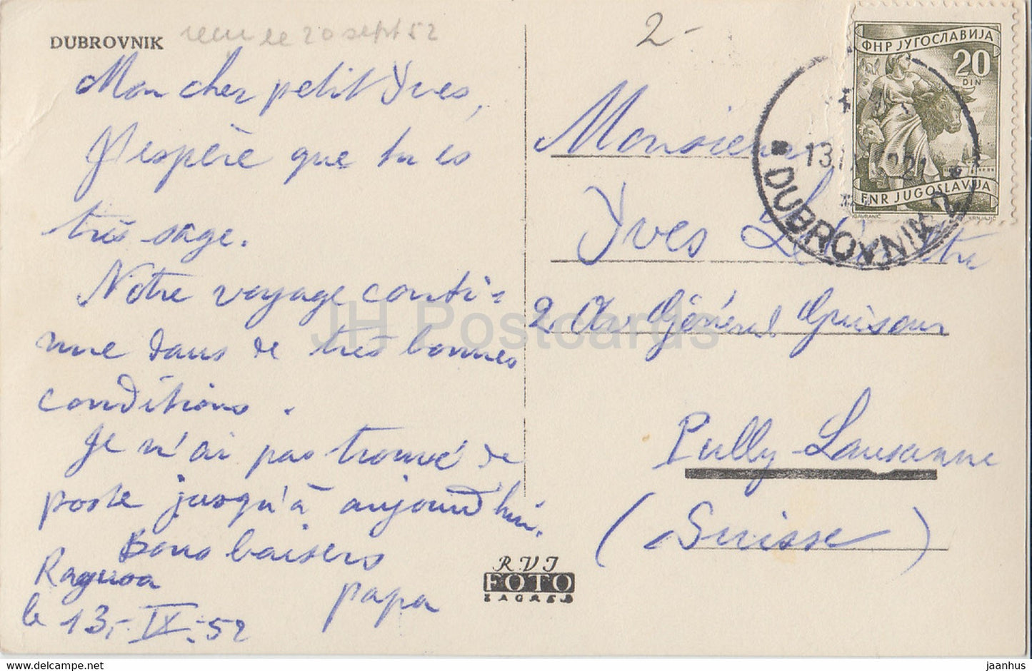 Dubrovnik - carte postale ancienne - 1952 - Croatie - Yougoslavie - utilisé