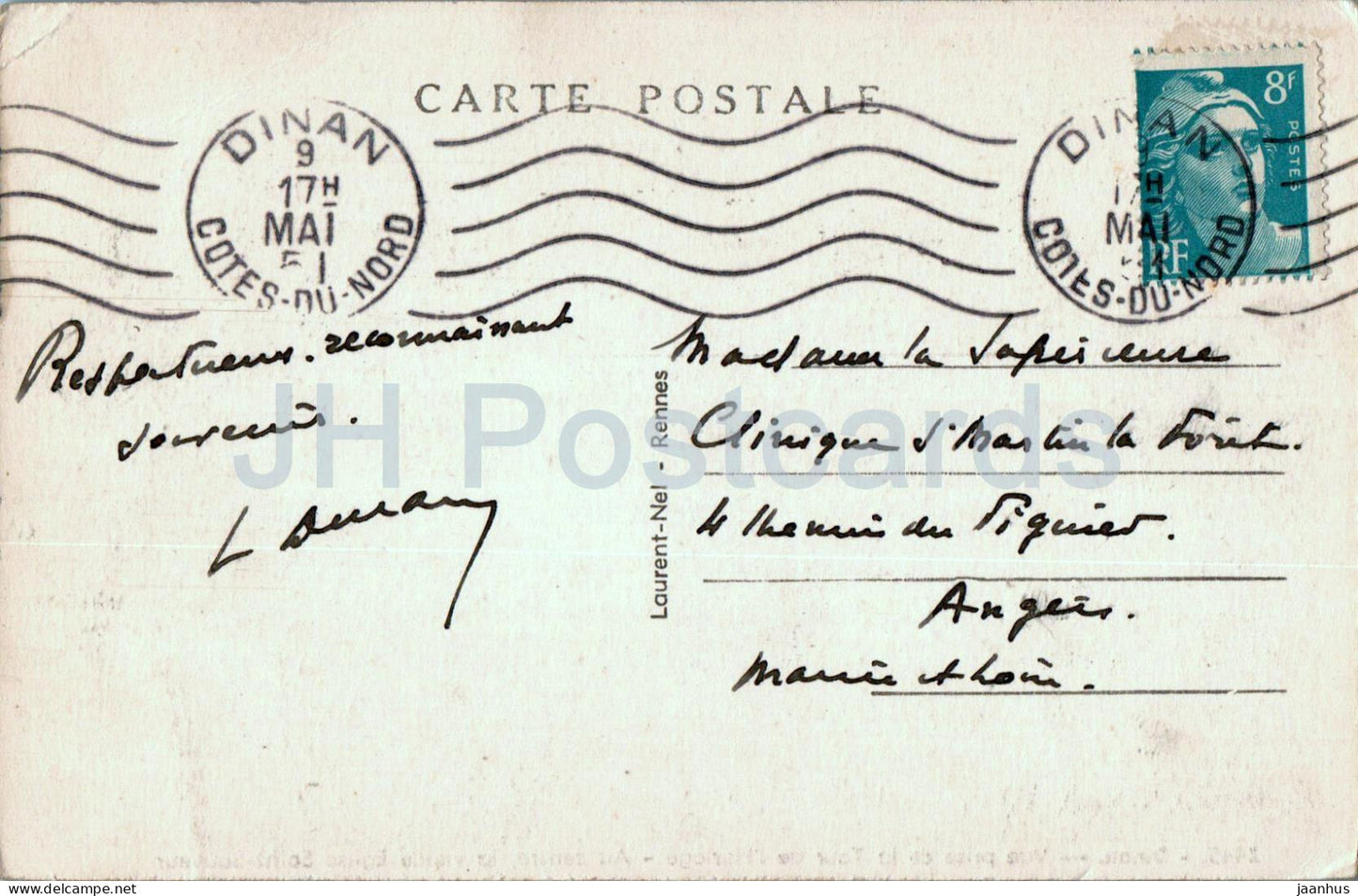 Dinan – Vue prise de la Tour de l'Horloge – Au centre la vieille Eglise – 2445 – alte Postkarte – 1951 – Frankreich – gebraucht