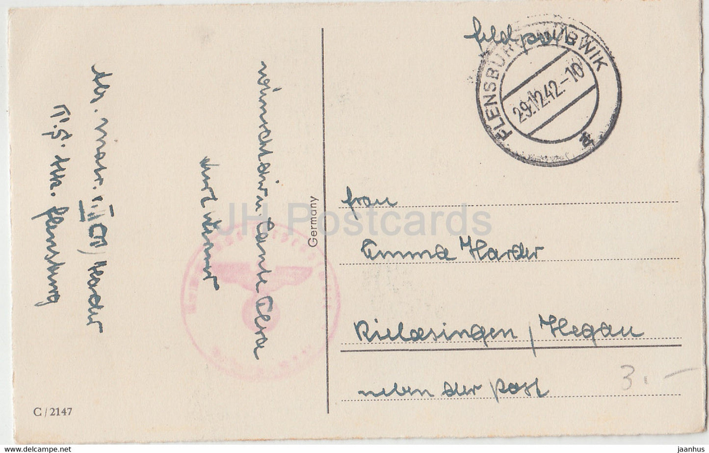 Carte de vœux du Nouvel An - Ein Frohes Neues Jahr - tasses - fer à cheval - Feldpost 2147 - carte postale ancienne - 1942 - Allemagne - utilisé