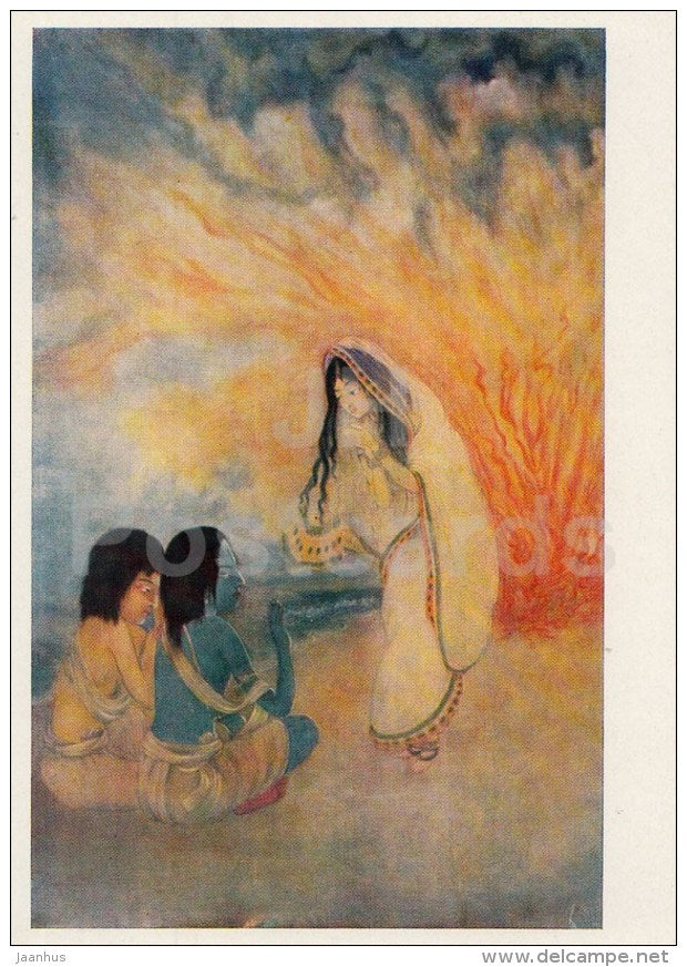 painting by Baroda Ukil - 1 - Testing Sitha - contemporary art - art of india - unused - JH Postcards