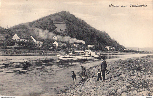 Gruss aus Topkowitz - Dobkovice - boat - steamer - old postcard - 1911 - Germany - used - JH Postcards