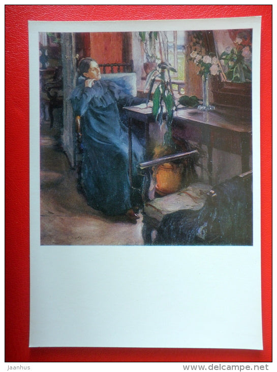 painting by A. Moravov . Portrait of Varvara Ushakova at the Window , 1907 - russian art  - unused - JH Postcards