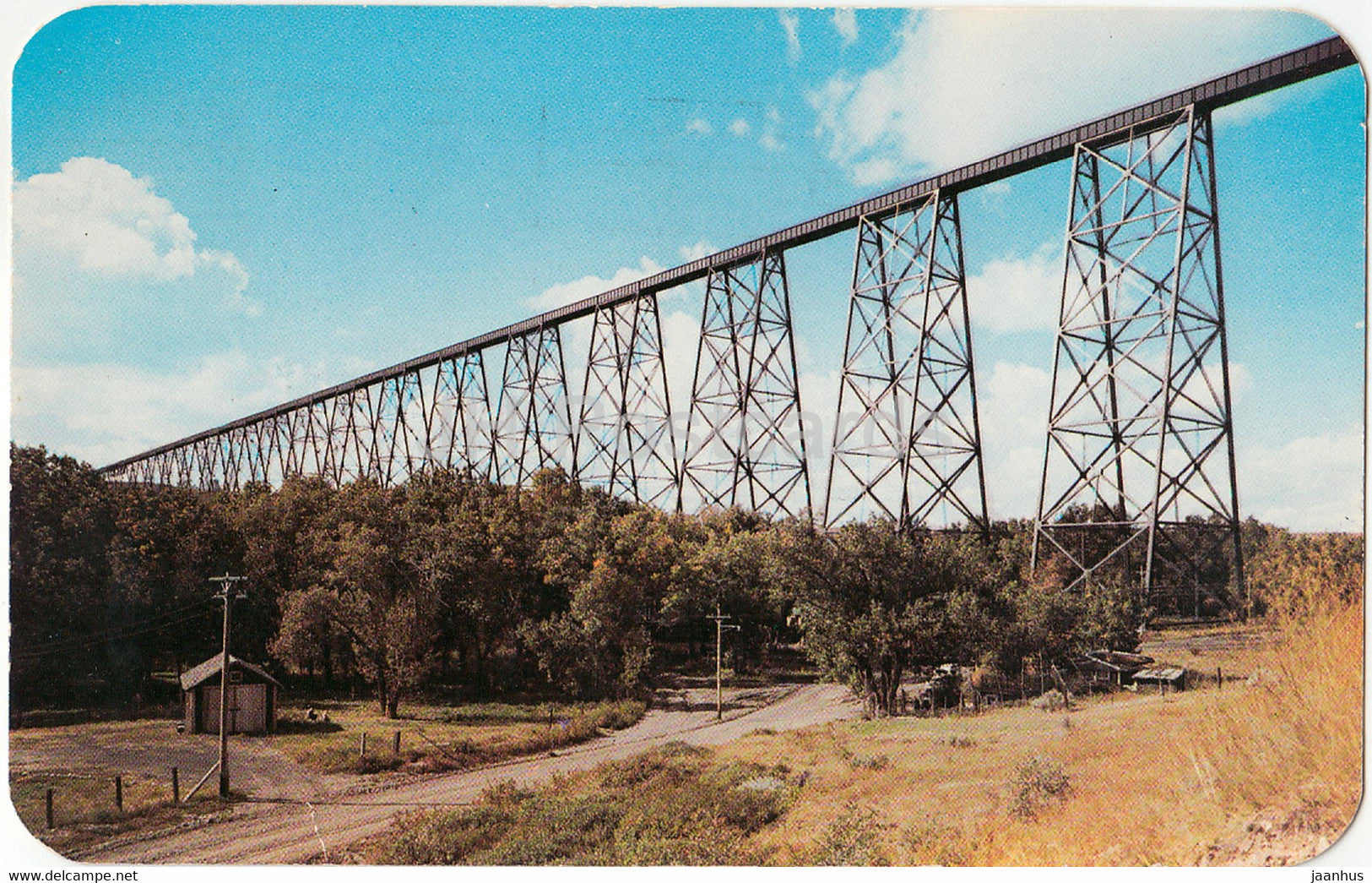 The C P R Railway Bridge on the North Western outskirts at Lethbridge - railway - old postcard - 1954 - Canada - used - JH Postcards