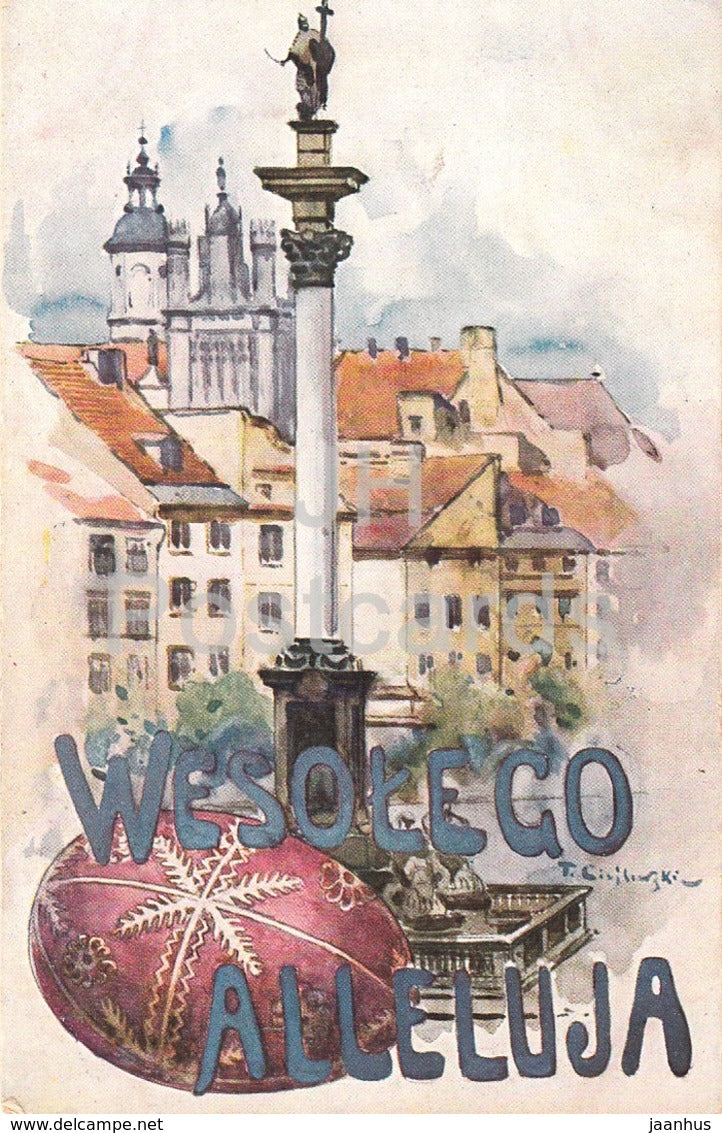 Easter Greeting Card - Wesolego Alleluja - illustration - old postcard - 1925 - Poland - used - JH Postcards