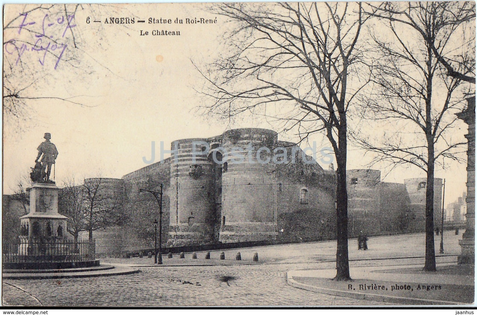 Angers - Statue du Roi Rene - Le Chateau - castle - 6 - 1907 - old postcard - France - used - JH Postcards