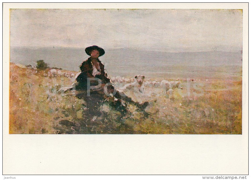 painting by Nicolae Grigorescu - Sitting shepherd , 1896 - Romanian art - 1976 - Russia USSR - unused - JH Postcards