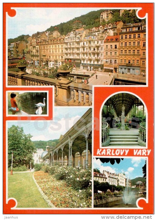 Thermal Spring street - Park Colonnade - hotel Atlantic - Karlovy Vary - Karlsbad - Czechoslovakia - Czech - unused - JH Postcards