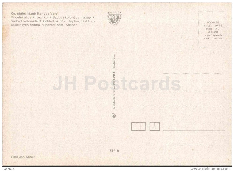 Thermal Spring street - Park Colonnade - hotel Atlantic - Karlovy Vary - Karlsbad - Czechoslovakia - Czech - unused - JH Postcards