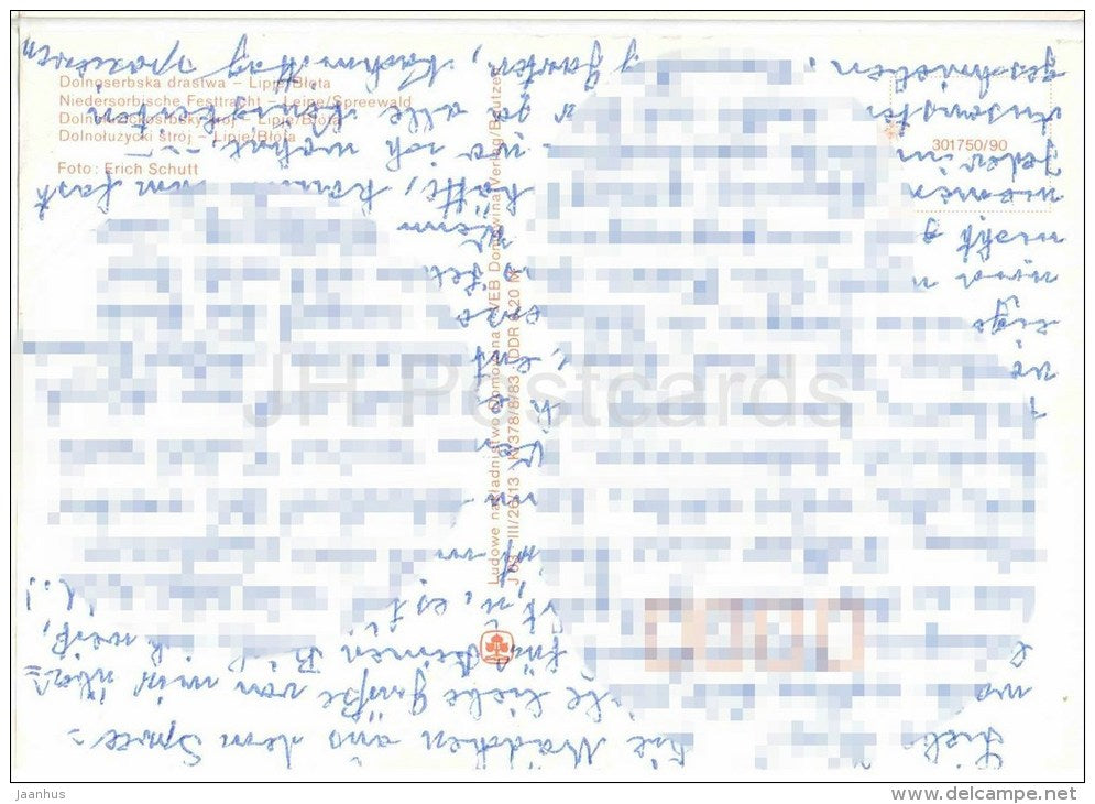 Niedersorbische Festtracht - Leipe/Spreewald - folk costumes - Germany - gelaufen - JH Postcards